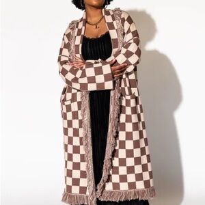 Dressed in LALA Checkered Cardigan - Brown and Cream